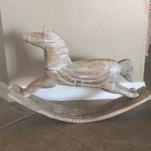Hand carved and painted wood rocking horse